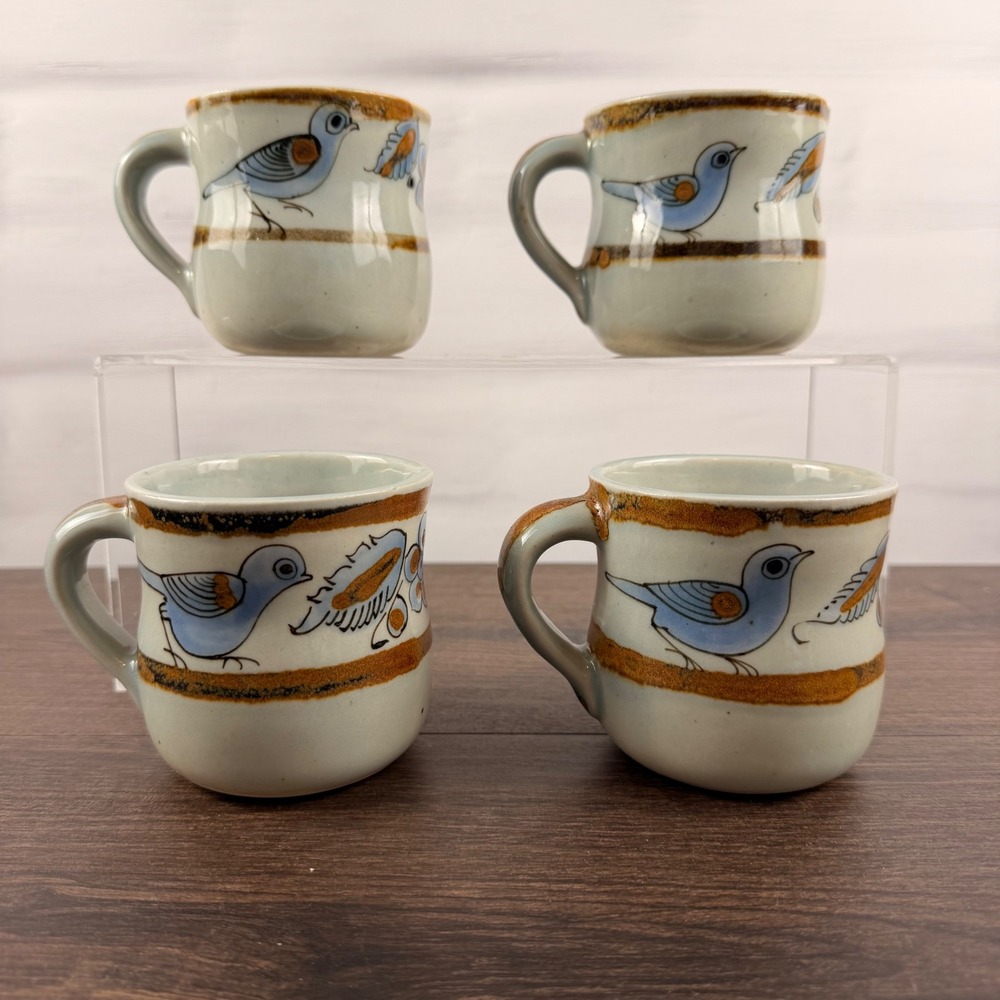 Ken Edwards El Palomar Tonala Bird Mugs Mexico Studio Pottery Set of 4